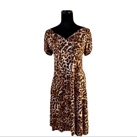 Susan Lawrence Leopard Print Short Sleeve MIDI - Picture 1 of 5